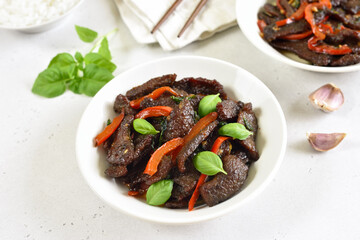 Thai beef stir-fry with pepper and basil