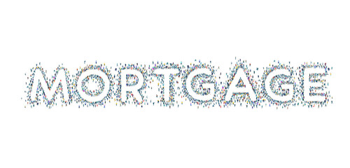 MORTGAGE made of lots little people different age and professional background. Crowd, world, citizens, population.