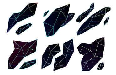 Set of black crystal icons with space inside. Eps10 vector.