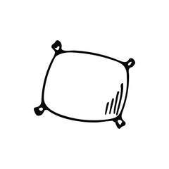 Doodle pillow. Thing for sleep and rest. Hand drawn picture
isolated on white background. Vector