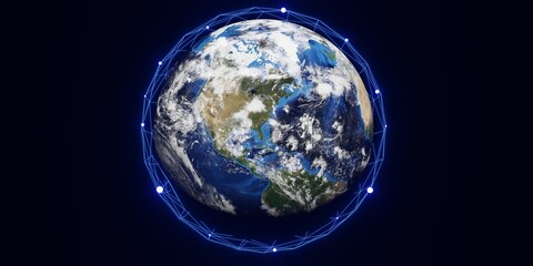 3d blue planet earth with link around the world 