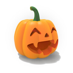 Realistic vector Halloween pumpkin with candle inside. Happy face Halloween pumpkin isolated on white background.