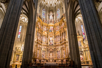 Fototapeta na wymiar Astorga, Spain. High Altar of the Cathedral of Saint Mary (Catedral de Santa Maria), in Renaissance and Baroque styles