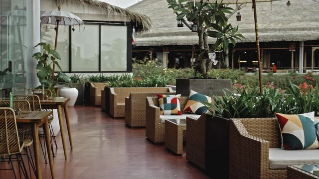 empty bar with loft style with wooden table without people