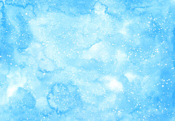 Obraz premium Abstract colorful watercolor background. Light blue color with white blots. Watercolor wet texture. Abstract art hand paint. Original artwork. Creative wallpaper. Aquarelle texture