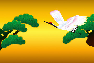 鶴と松の木