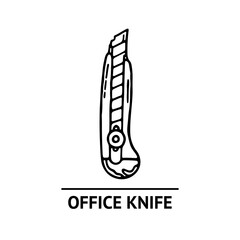 Hand drawn office knife icon. Professional labor construction tool with monochrome black and white colors