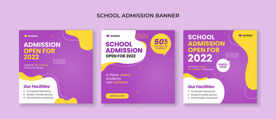 School admission social media post template. Suitable for junior and senior high school promotion banner