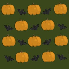 Illustration of a Halloween pumpkin and bats pattern background 