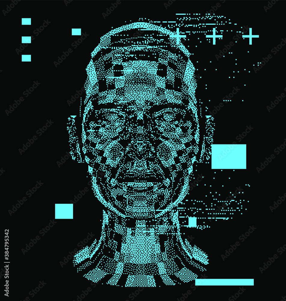 Aufkleber abstract technology illustration with low poly 3d face mask. conceptual cover for artificial intelli