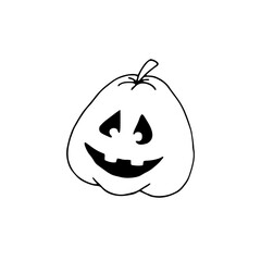 Halloween pumpkin. Holiday on October 31. Vector hand drawn doodle illustration. Black and white outline. Coloring.