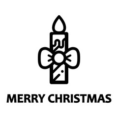 cartoon christmas candle outline with bow and text