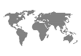Vector World map with horizontal black lines/ Vector World map with horizontal black stripes