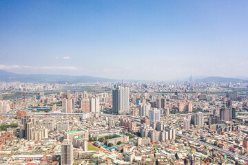 Fototapeta na wymiar New Taipei City,Taiwan - Feb 1, 2020: This is a view of the Banqiao district in New Taipei where many new buildings can be seen, the building in the center is Banqiao station