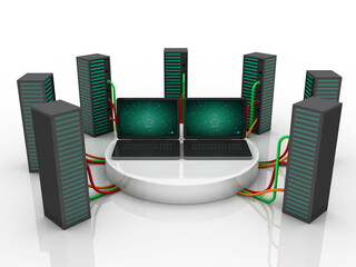 Naklejka premium 3d illustration Data center server connected computer network 