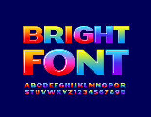 Vector Bright Font. Gradient color Alphabet. Creative design Letters and Numbers set