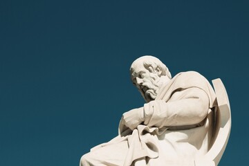 Statue of the ancient Greek philosopher Plato in Athens, Greece, October 9 2020.