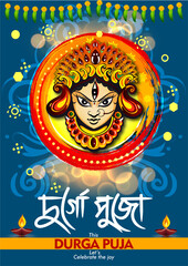 Illustration of Goddess Maa Durga in Happy Dussehra Navratri background Template Design celebrated in Hindu Religion and festival of happy durga puja