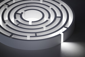 Circular rounded maze. 3D rendered illustration.