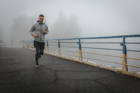 Blurry photo. runner is training