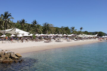 beach with umbrellas