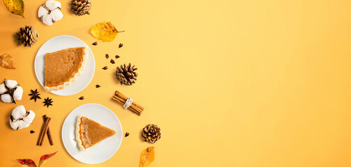 Autumn theme with pumpkin pies - overhead view © Tierney