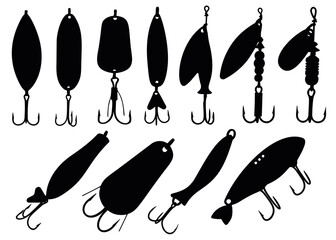 A set of predatory fish bait. Fishing lures in assortment.