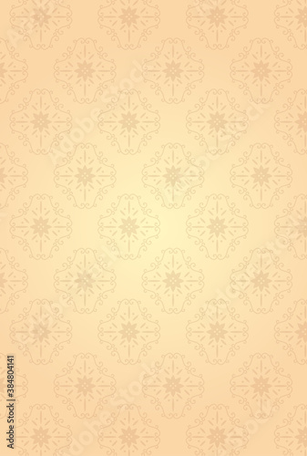 ダマスク模様 シームレスパターン 壁紙 背景 ベージュ Wall Mural Senryu