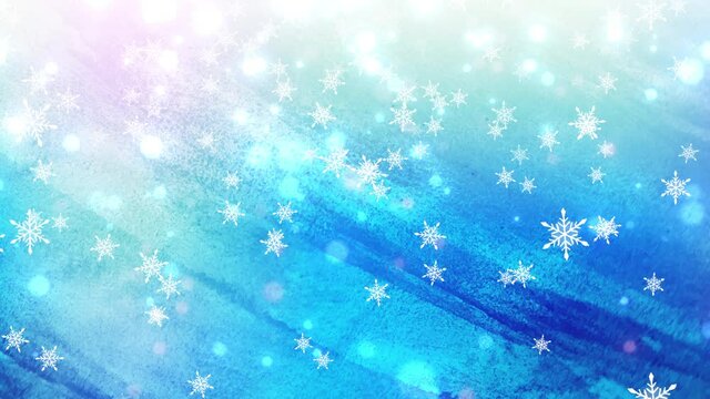 ループ素材 / クリスマス、雪、降る、キラキラ、水彩、アニメーション 、背景、青