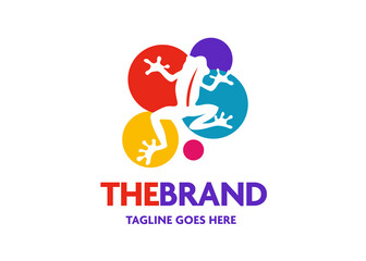 frog silhouette with circle color background vector logo illustration