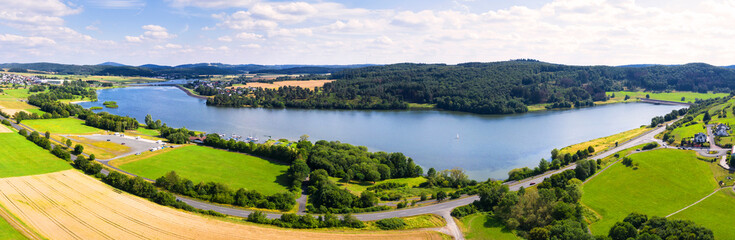 Fototapeta na wymiar the aartalsee lake in germany as a high definition panorama