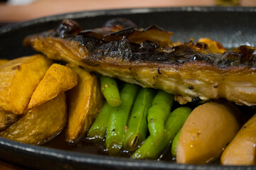 Japanese cuisine grilled saba set close up