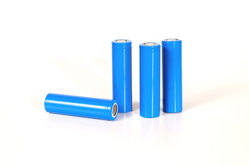 Rechargeable battery size 18650 on white background.