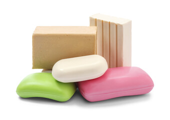 Colored soap bars isolated on white background