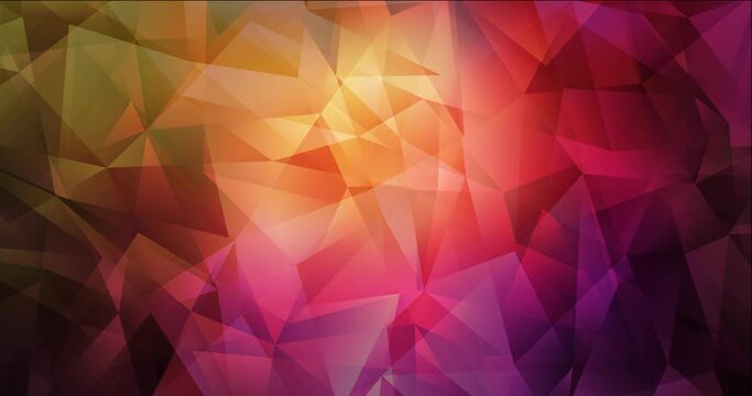 4K looping dark pink, yellow video with polygonal materials. Flowing colorful lights in motion style with gradient. Design for presentations. 4096 x 2160, 30 fps. Codec Photo JPEG.