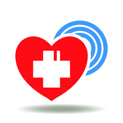 Online Medical Care Logo. Heart WIFI Smart Signal Medicine Cross Icon Vector. Healthcare Communication IoT Technology Symbol.