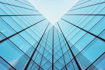 Fototapeta na wymiar Modern glass city building with a clear sky background