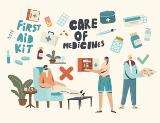 Drugs Storage, Seasonal Disease and Illness, Flu Sickness Concept. Sick Young Man Has Cold. Ill Male Character at Home