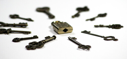 photo composition many keys around the padlock