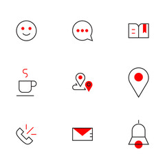 Vector set of different red business icon with coffee cup and speech bubble