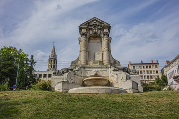 Fontaine Burdeau (1851-1894) in Garden of the Plants (Jardin des Plantes) near Amphitheater of Trois Gaules. Lyon, France.