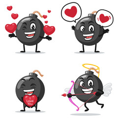 vector illustration of bomb character of mascot collection set with love or valentine or love theme