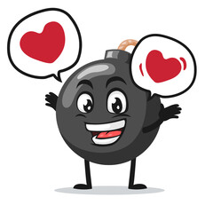 vector illustration of bomb character of mascot says with love in bubble speech