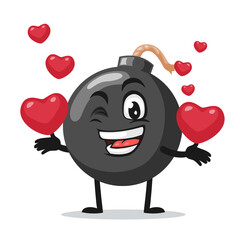 vector illustration of bomb character of mascot bring love symbols