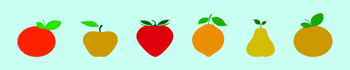 set of fresh fruits cartoon icon design template in various models. apple fruit and more vector illustration isolated on blue background