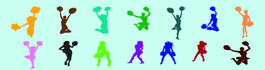 set of cheerleader teams cartoon icon design template with various models. vector illustration isolated on blue background