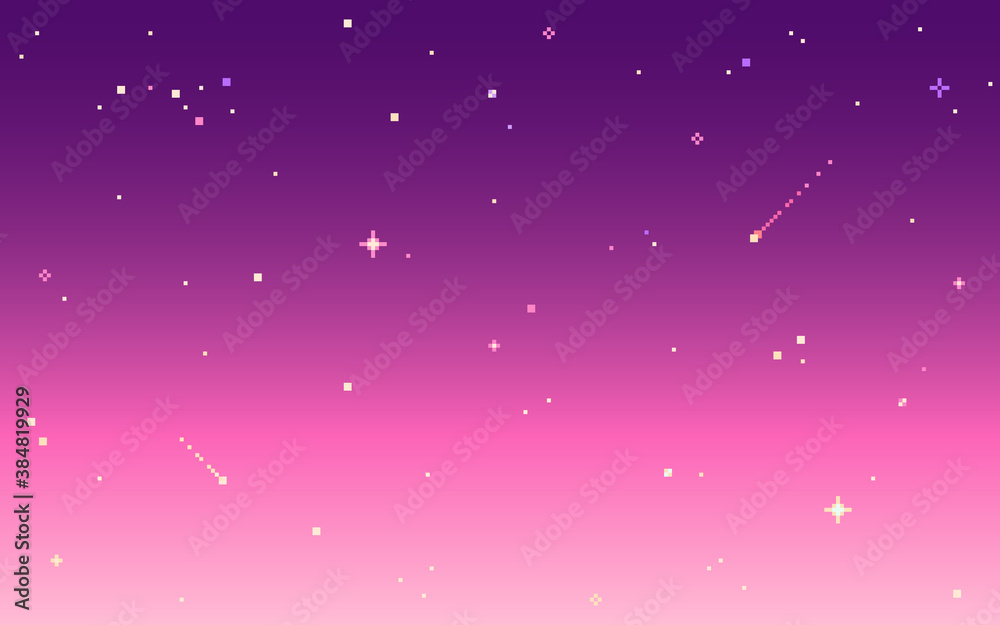 Wall mural Pixel art star sky at sunset time.