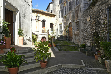An alley among the old houses of Fiuggi, a medieval village in the Lazio region.