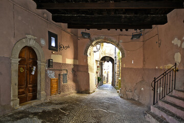 An alley among the old houses of Fiuggi, a medieval village in the Lazio region.