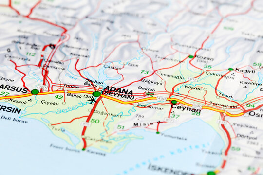 Adana city road map area. Closeup macro view